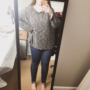 Ava and Viv Heathered Sweater With Cuffed Sleeves